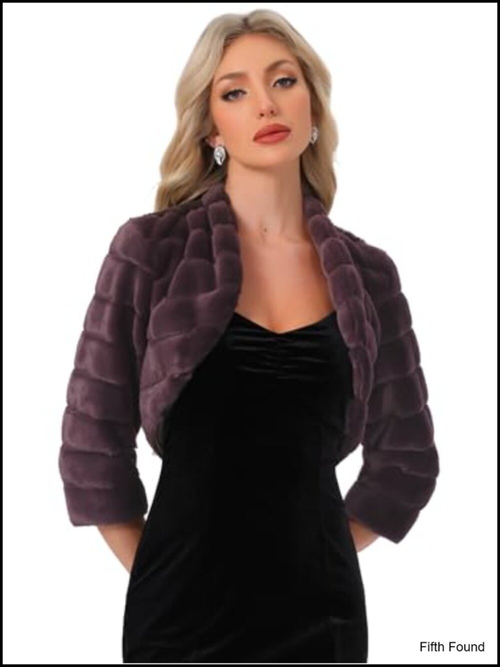 Faux Fur Wedding Shrug Cropped Bolero Open Front 3/4 Sleeve Women's